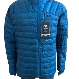 Outdoor Research Mens Helium 800 Down Jacket Coat Cascade Bright Blue YKK XL